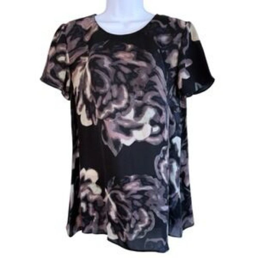 Aritzia Black, Purple, and Cream Floral Blouse